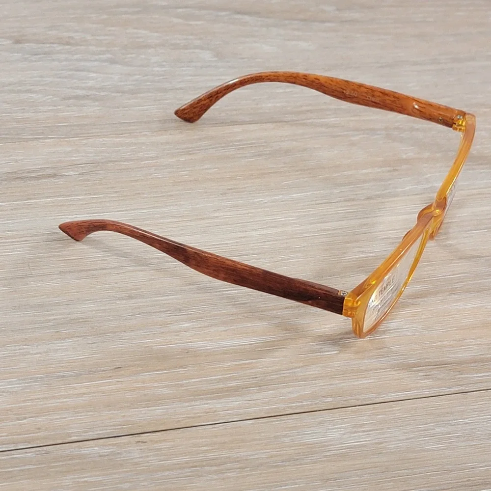 Joy Mangano Women Amber Reading‎ Glasses +2.50 Wood Grain Spring Temple UV New